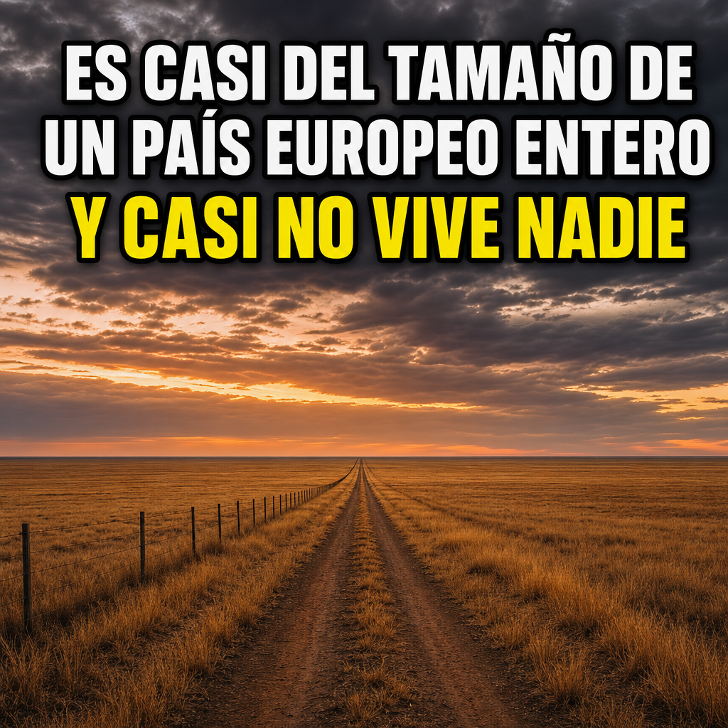 Camino de tierra recto perdiéndose en un horizonte vacío al atardecer